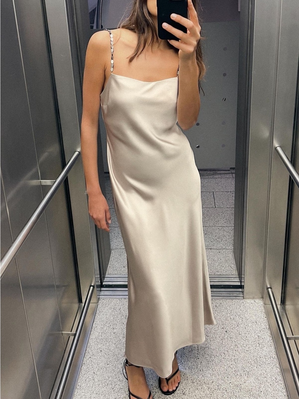 Zara Satin Slip Maxi Dress in Champagne